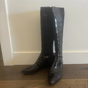 Stuart Weitzman - Over The Knee Boots - 5050 Black Patent with Wedge